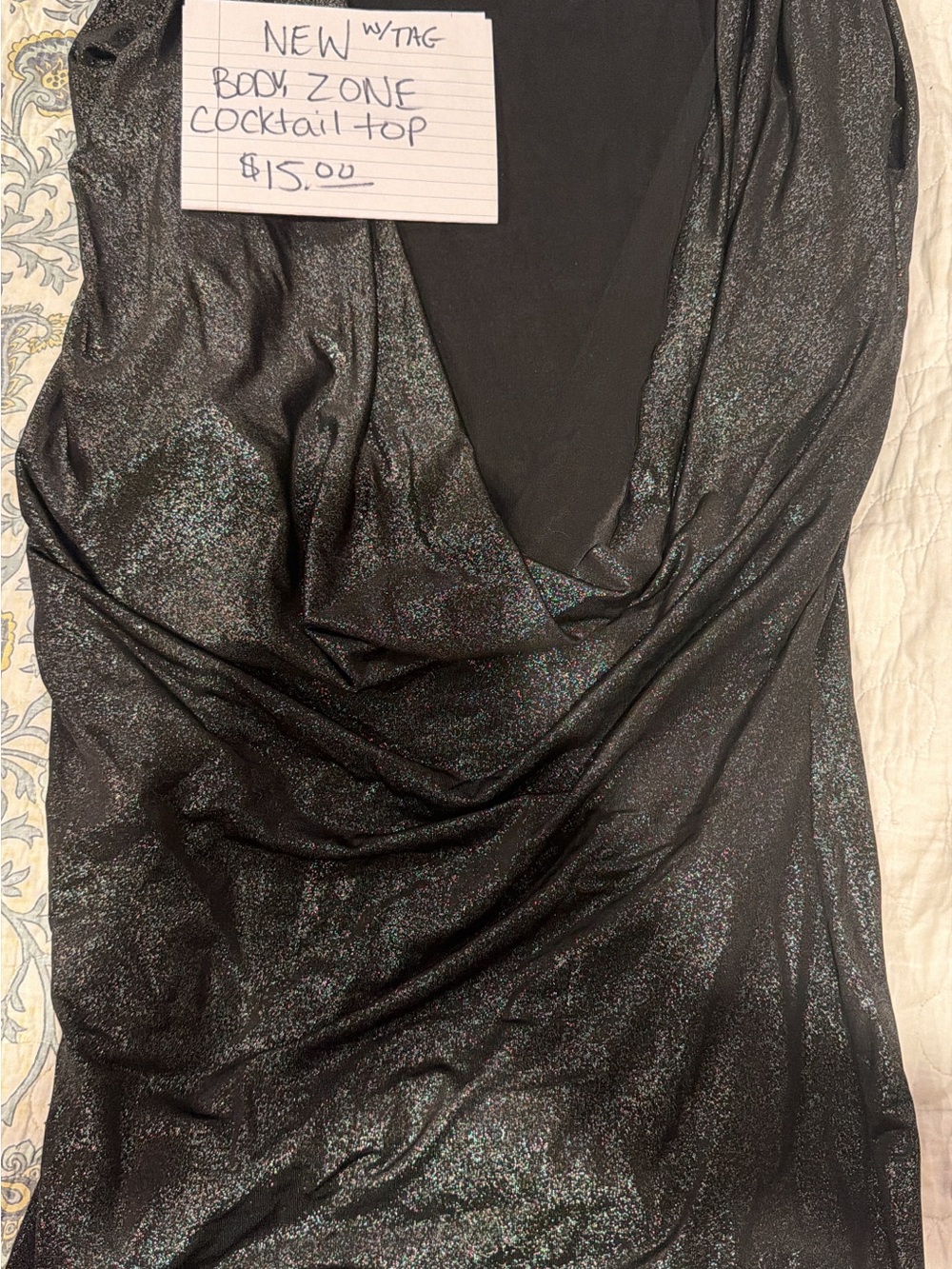 Body Zone Black Iridescent Sparkle Bandeau Top